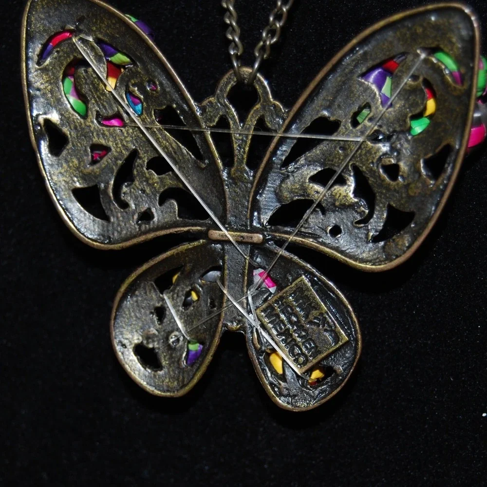 Vintage Canasta Butterfly necklace Mexican jewelry Multicolor Brass‎